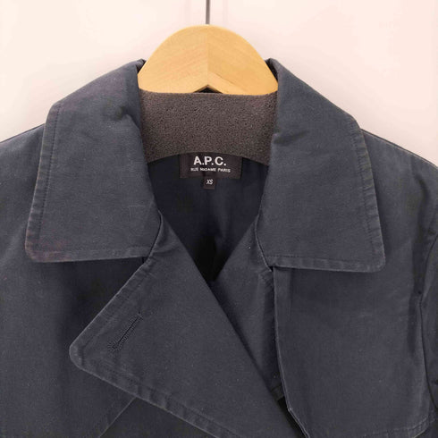 アーペーセー A.P.C. MADE IN ITALY イタリア製 染め生地 コットン ガンフラップ スプリング ブラック バルマカーン ステンカラー ロング コート レディース import:XS