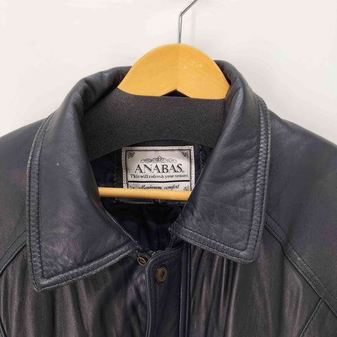 ANABAS A-2 羊革 ラムレザー 比翼ジップ レザー ジャケット 裏地キルティング メンズ L