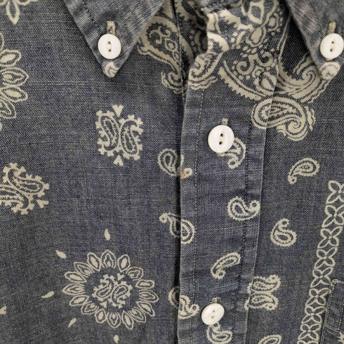 ラルフローレン RALPH LAUREN indigo ペイズリー柄比翼S/S ポロシャツ メンズ import:XL