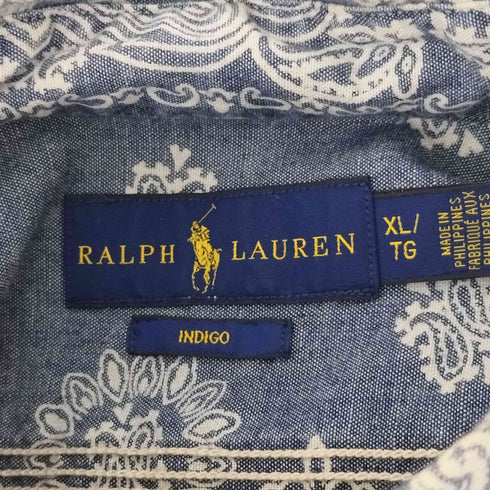 ラルフローレン RALPH LAUREN indigo ペイズリー柄比翼S/S ポロシャツ メンズ import:XL
