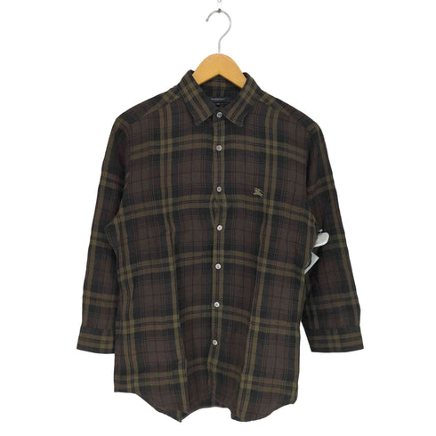 バーバリーロンドン BURBERRY LONDON ホース刺繍 チェック柄 L/S リネンシャツ メンズ import:M