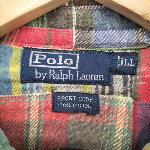 ポロバイラルフローレン Polo by RALPH LAUREN SPORT CODY パッチワークチェック柄ボタンダウンシャツ メンズ LL