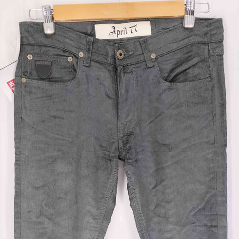 エイプリルセブンティセブン April77 モロッコ製 ロゴパッチ コーデュロイ 太畝 光沢 スキニー パンツ Y2K メンズ 29