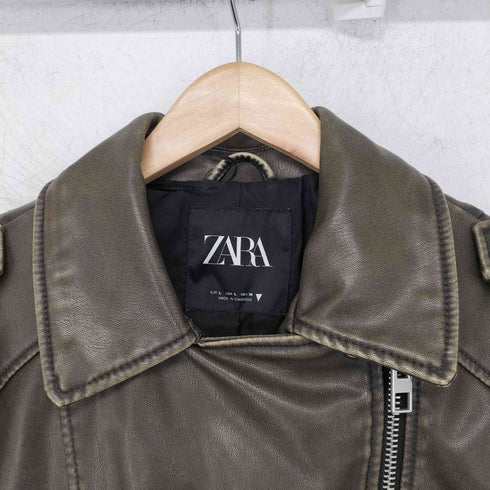 ザラ ZARA フェイクレザー クロップド ライダースジャケット レディース import:L