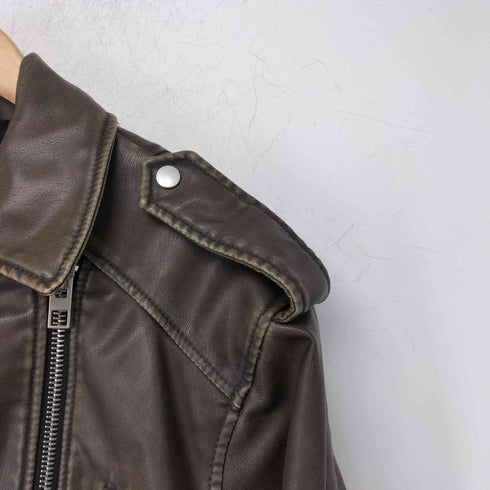 ザラ ZARA フェイクレザー クロップド ライダースジャケット レディース import:L
