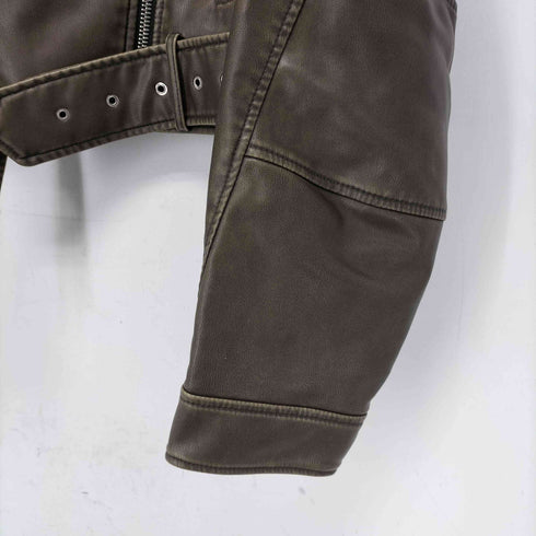 ザラ ZARA フェイクレザー クロップド ライダースジャケット レディース import:L
