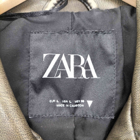 ザラ ZARA フェイクレザー クロップド ライダースジャケット レディース import:L