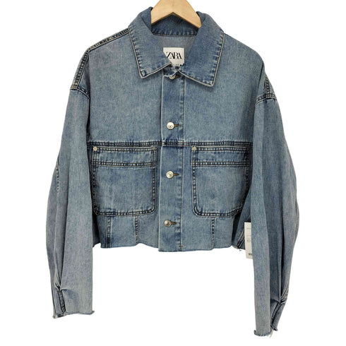 ザラ ZARA クロップド カットオフ デニムジャケット レディース import:L