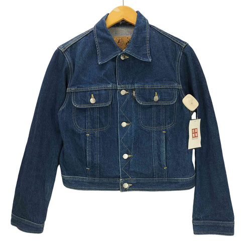 アニエスベー agnes b. PARIS 90S MADE IN FRANCE 旧タグ トカゲ 革パッチ サンライズ期 フランス製 デニム トラッカー ジャケット 濃絹 短丈 archive アーカイブ メンズ 2