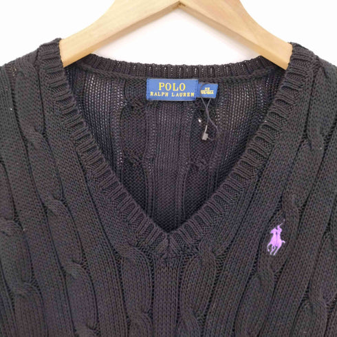 ポロラルフローレン POLO RALPH LAUREN 現行タグ ポニー刺繍 コットン ケーブル編み Vネックニット レディース import:XS
