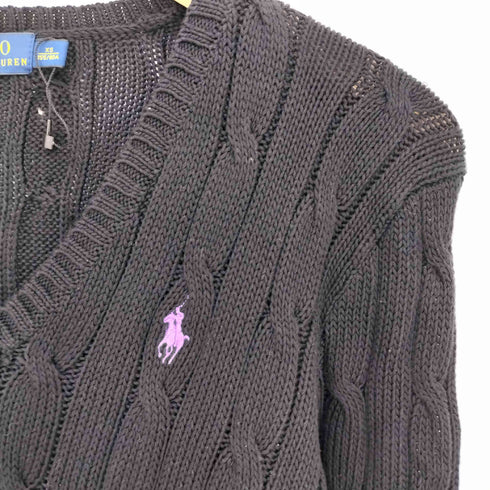 ポロラルフローレン POLO RALPH LAUREN 現行タグ ポニー刺繍 コットン ケーブル編み Vネックニット レディース import:XS