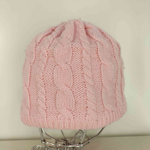 ロゴ刺繍 裏地フリース ケーブルニット帽 レディース