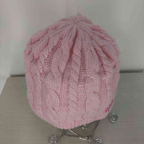 ロゴ刺繍 裏地フリース ケーブルニット帽 レディース