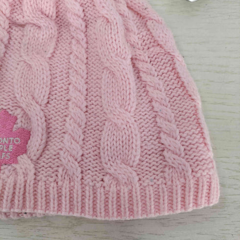 ロゴ刺繍 裏地フリース ケーブルニット帽 レディース