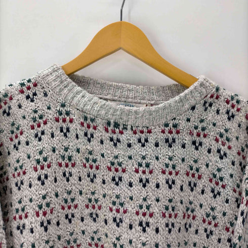 HAMPTON BAY 90S USA製 総柄 刺繍 バーズアイ コットン ニット セーター メンズ import:L