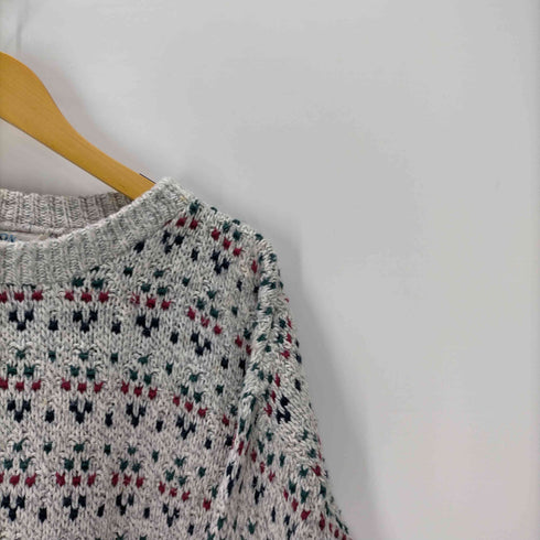 HAMPTON BAY 90S USA製 総柄 刺繍 バーズアイ コットン ニット セーター メンズ import:L