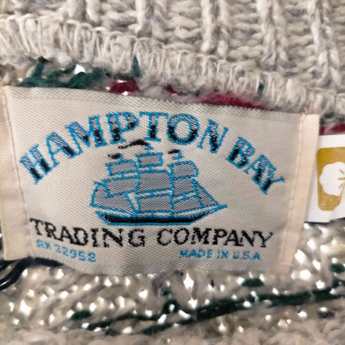 HAMPTON BAY 90S USA製 総柄 刺繍 バーズアイ コットン ニット セーター メンズ import:L