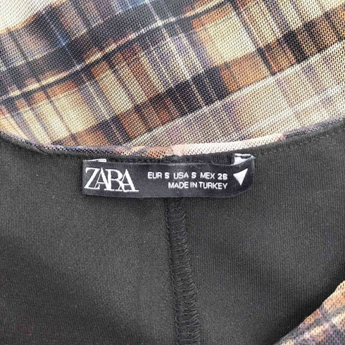 ザラ ZARA シアー チェック ロングワンピース レディース S