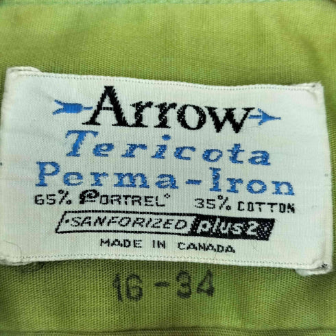 アロー ARROW Tericota Perma-Iron 70s 襟芯 レギュラーカラーシャツ メンズ 16-34