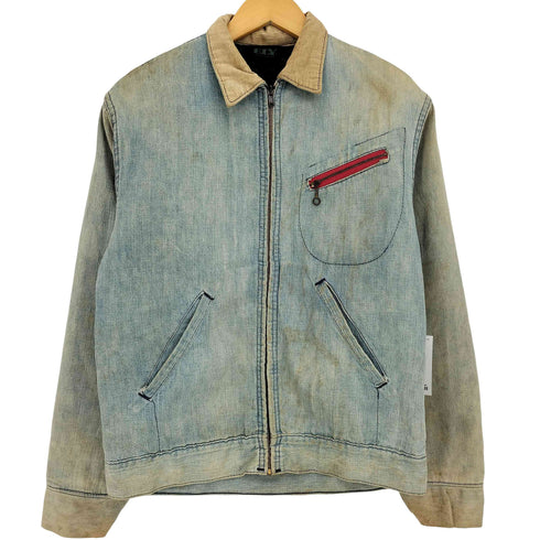 ELY 60-70s 三角タグ 棒TALONジップ 裏地ブランケット 襟コーデュロイ ジップアップ デニム ワーク ジャケット メンズ 36