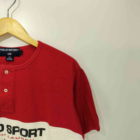 ポロスポーツラルフローレン POLO SPORT RALPH LAUREN 90s ロゴ 鹿の子 ヘンリーネック S/S Tシャツ メンズ import:M