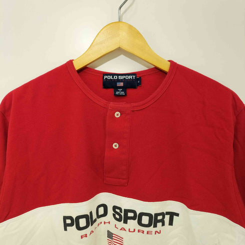 ポロスポーツラルフローレン POLO SPORT RALPH LAUREN 90s ロゴ 鹿の子 ヘンリーネック S/S Tシャツ メンズ import:M