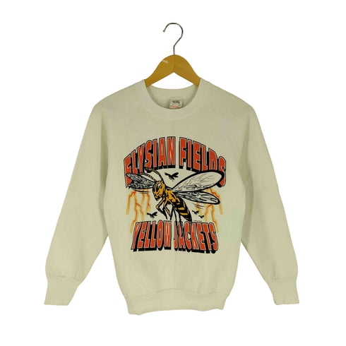 90S USA製 FRUIT OF THE LOOM ボディ アメフト キャラクター カレッジ プリント ラグランスリーブ スウェット コピーライト1996 メンズ import:S