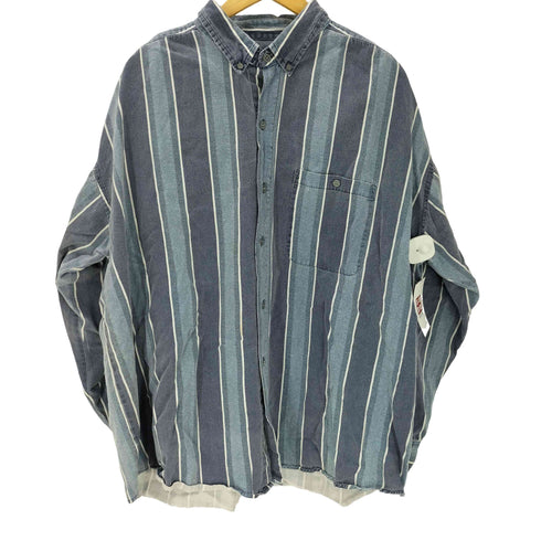 SANTANA BLUE ボタンダウン L/S ストライプ ワーク シャツ メンズ import:XL