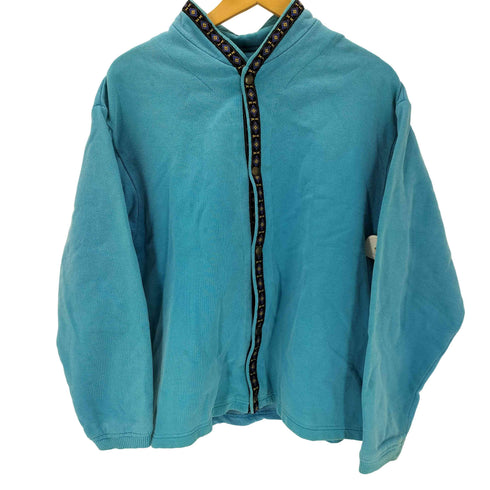 alf USA製 ネイティブ柄 ライン スナップボタン ノーカラー スウェット ジャケット メンズ import:M