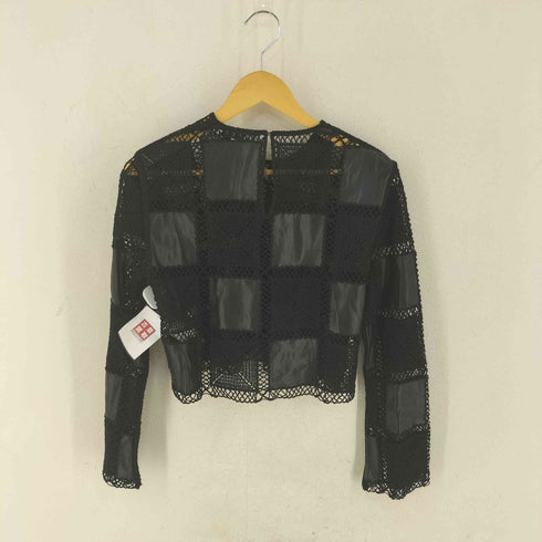 ザラ ZARA クロシェ&フェイクレザー切り替えトップス レディース M