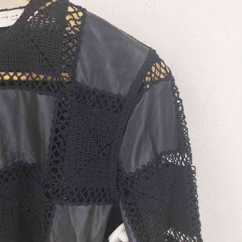 ザラ ZARA クロシェ&フェイクレザー切り替えトップス レディース M