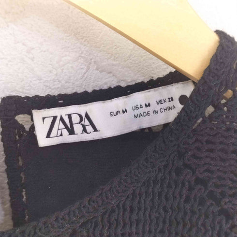 ザラ ZARA クロシェ&フェイクレザー切り替えトップス レディース M