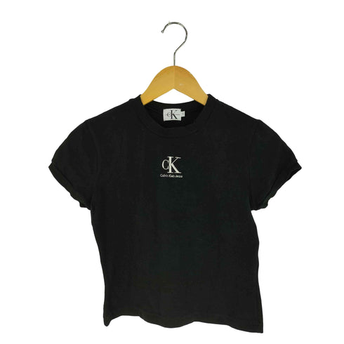シーケーカルバンクライン ck Calvin Klein USA製 ロゴ刺繍 ストレッチ クルーネックTシャツ ピチT レディース import:S