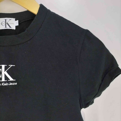 シーケーカルバンクライン ck Calvin Klein USA製 ロゴ刺繍 ストレッチ クルーネックTシャツ ピチT レディース import:S