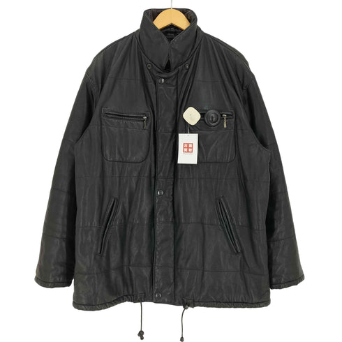 Nero Giardini イタリア製 レザー スタンドカラー マルチポケット ダブルジップ 中綿ミドルコート 裾ドローコード メンズ EUR:50