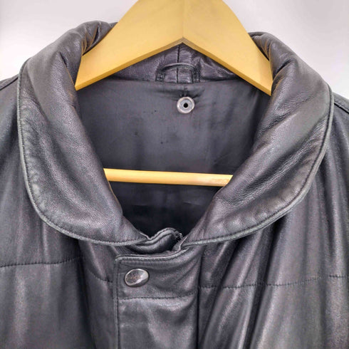 Nero Giardini real leather 本革 イタリア製 レザー スタンドカラー マルチポケット ダブルジップ 中綿ミドルコート 裾ドローコード メンズ EUR:50
