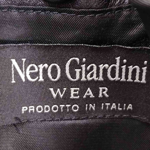 Nero Giardini real leather 本革 イタリア製 レザー スタンドカラー マルチポケット ダブルジップ 中綿ミドルコート 裾ドローコード メンズ EUR:50