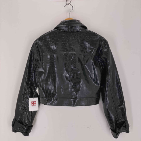 ザラ ZARA クロコ型押し パテントレザージャケット レディース import:XS