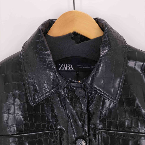 ザラ ZARA クロコ型押し パテントレザージャケット レディース import:XS