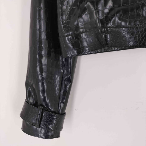 ザラ ZARA クロコ型押し パテントレザージャケット レディース import:XS