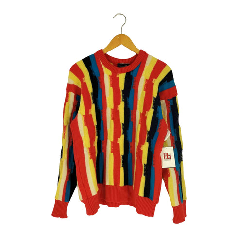 DEMETRE 70-80S USA製 総柄 マルチカラー ロゴワッペン ウール クルーネックニット セーター メンズ import:L
