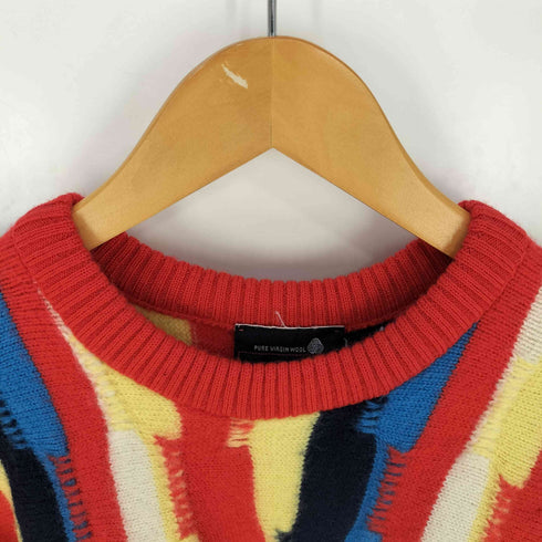 DEMETRE 70-80S USA製 総柄 マルチカラー ロゴワッペン ウール クルーネックニット セーター メンズ import:L
