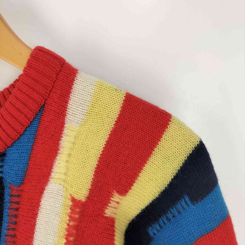 DEMETRE 70-80S USA製 総柄 マルチカラー ロゴワッペン ウール クルーネックニット セーター メンズ import:L