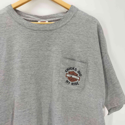 ハーレーダビッドソン HARLEY-DAVIDSON Hanes BEEFY ボディ CHICS DIG MY RIDE ROMMEL S/S 両面 プリント ポケ付き Tシャツ ビックサイズ メンズ 2XL