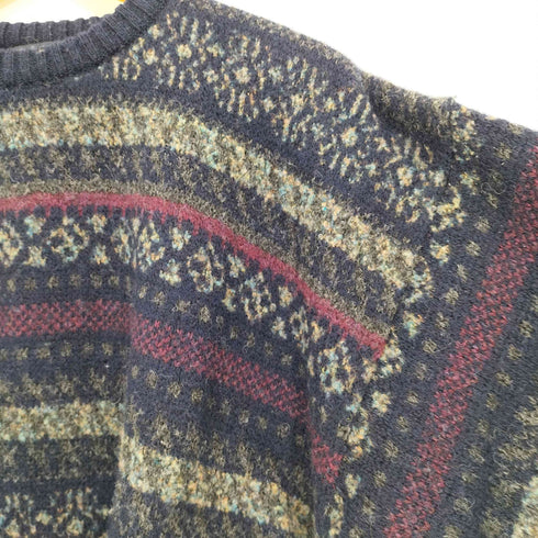 ブルックスブラザーズ BROOKS BROTHERS イギリス製 マルチボーダー ウール クルーネックニット メンズ import:L