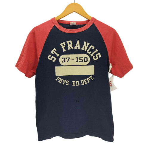 チャンピオン Champion 復刻 ST FRANCIS PHYS.ED.DEPT 三段 フロッキープリント S/S ラグラン Tシャツ 袖目あり メンズ import:M