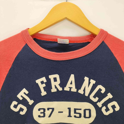 チャンピオン Champion 復刻 ST FRANCIS PHYS.ED.DEPT 三段 フロッキープリント S/S ラグラン Tシャツ 袖目あり メンズ import:M