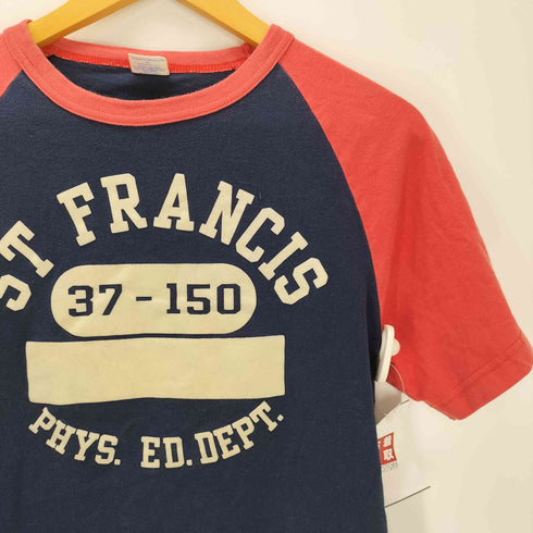 チャンピオン Champion 復刻 ST FRANCIS PHYS.ED.DEPT 三段 フロッキープリント S/S ラグラン Tシャツ 袖目あり メンズ import:M