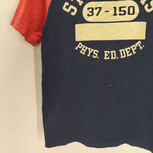 チャンピオン Champion 復刻 ST FRANCIS PHYS.ED.DEPT 三段 フロッキープリント S/S ラグラン Tシャツ 袖目あり メンズ import:M