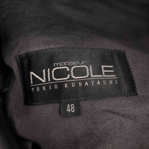 ムッシュ二コル MONSIEUR NICOLE 80-90S YUKIO KOBAYASHI 初期 ウール ポリ 混紡 センタープレス ヘリンボーン ストライプ ワイド ドレス スラックス パンツ メンズ 48